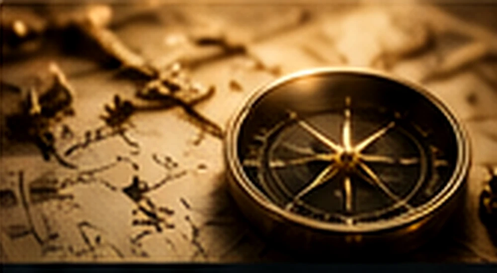 Gold compass representing technology direction